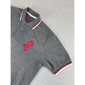 Franky Max Polo‎ Shirt XL Gray Red Knight Horse Rider Big Pony Embroidered